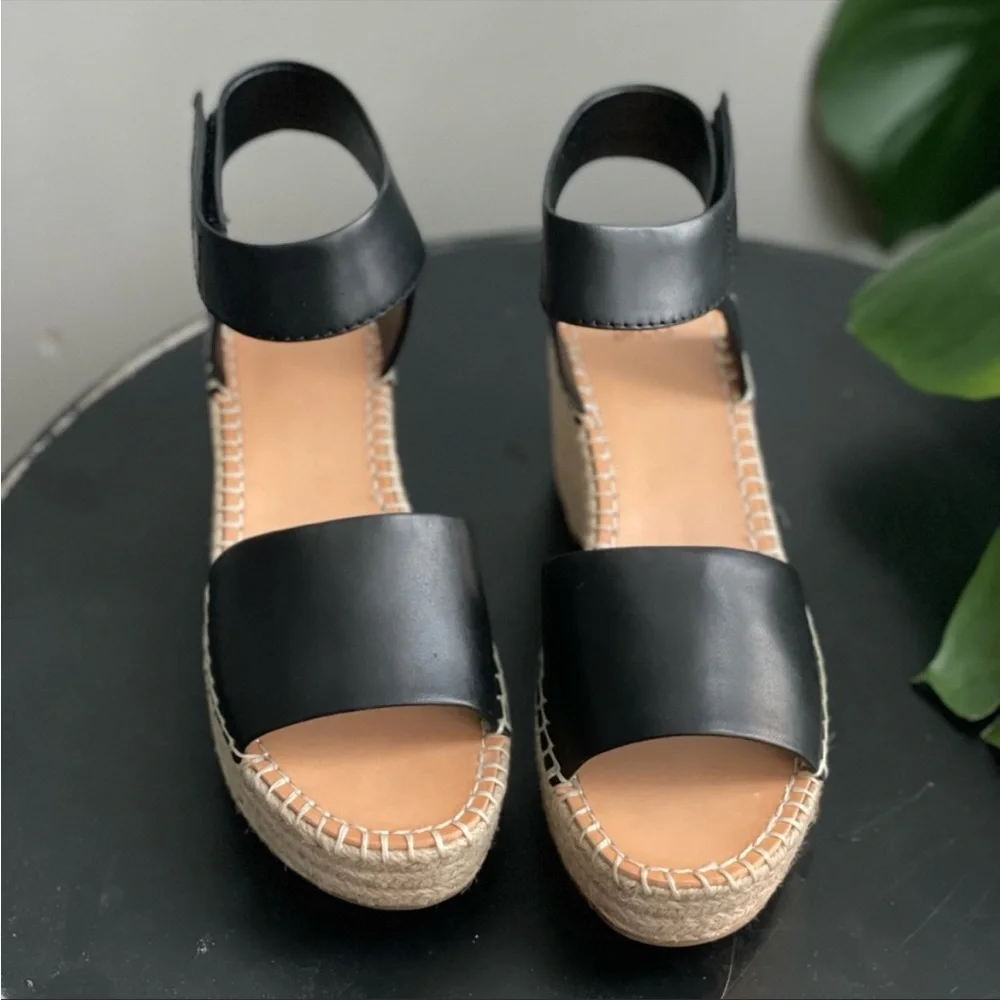 Frye & Co Amber Espadrille Wedge Platform Sandals Wedge Ankle Strap Black - Picture 6 of 11